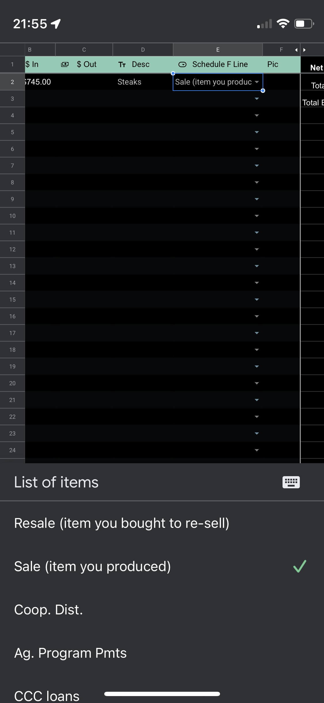 Companion Spreadshhet - Schedule F Ledger for Farmers