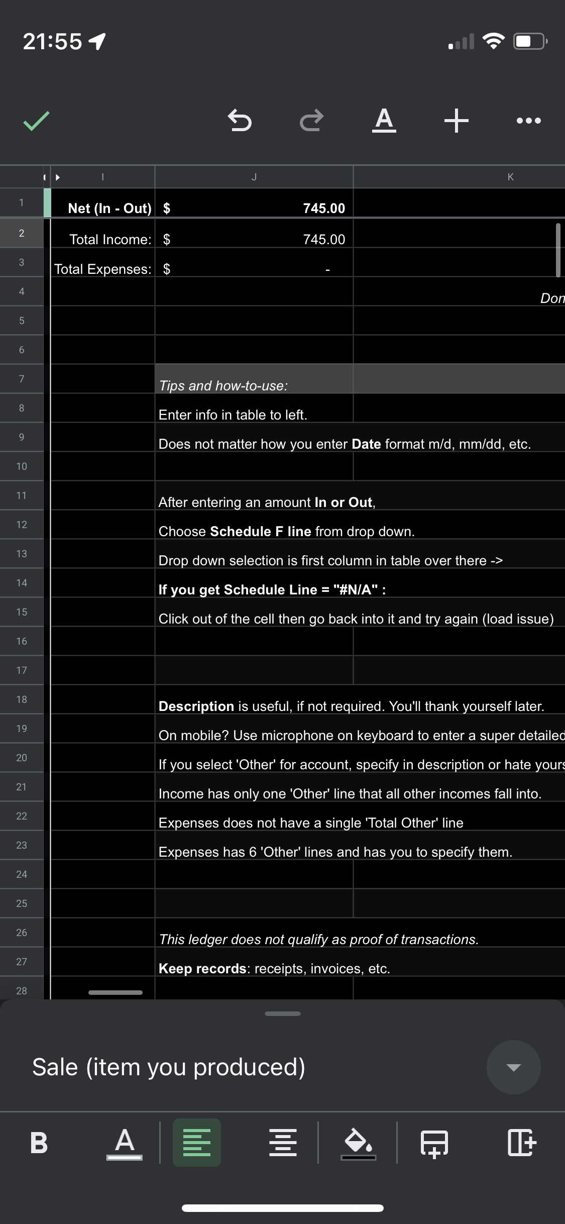 Companion Spreadshhet - Schedule F Ledger for Farmers