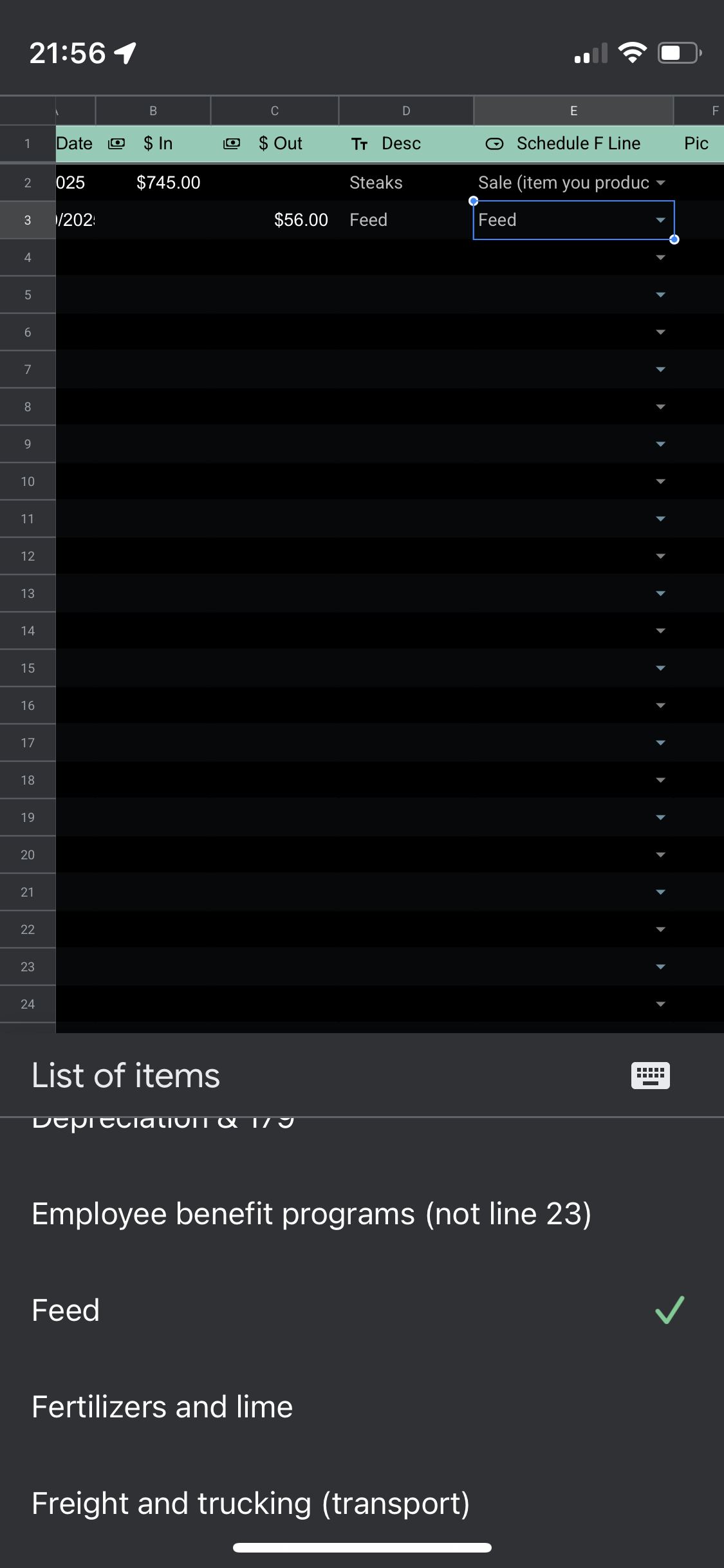 Companion Spreadshhet - Schedule F Ledger for Farmers