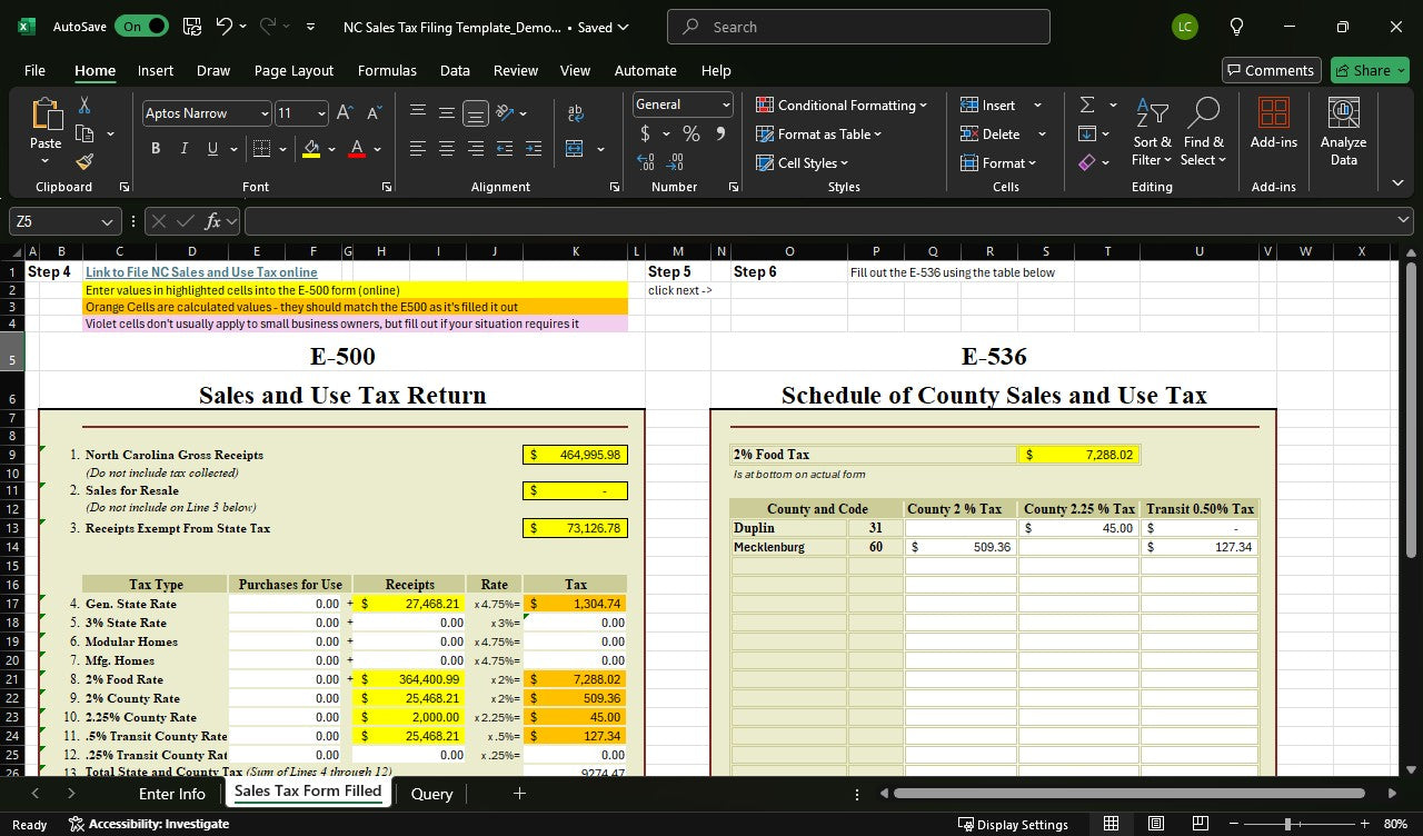 NC Sales Tax Spreadsheet with Auto-Updating County Rates