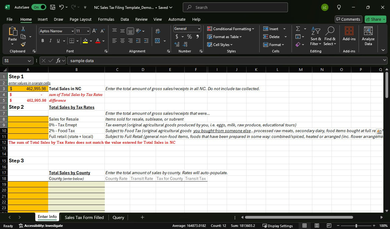 NC Sales Tax Spreadsheet with Auto-Updating County Rates